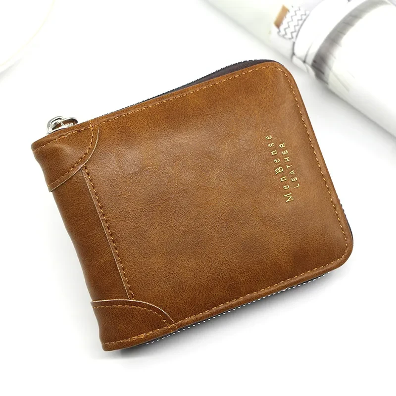 Men’s PU Leather Short Wallet – Casual Zipper Coin Purse