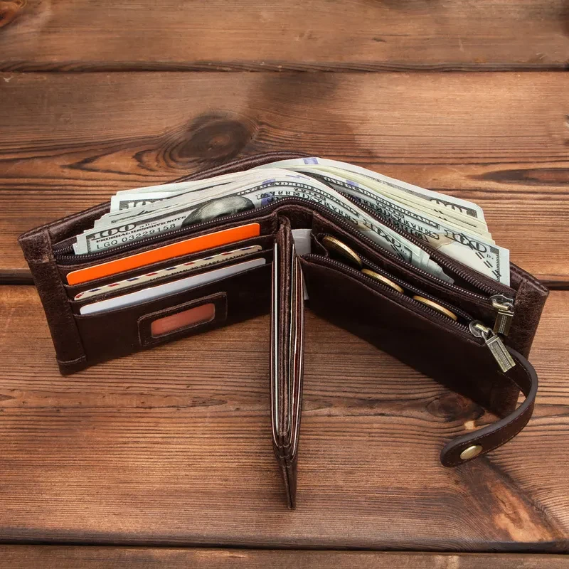 RFID Anti-Theft Cowhide Men's Wallet – Trendy Bifold Design