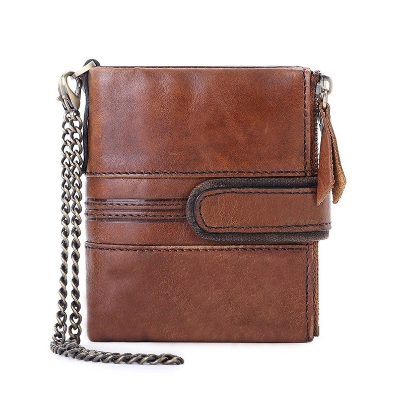 Genuine Leather Anti-Theft Wallet – Zipper Coin Purse for Men
