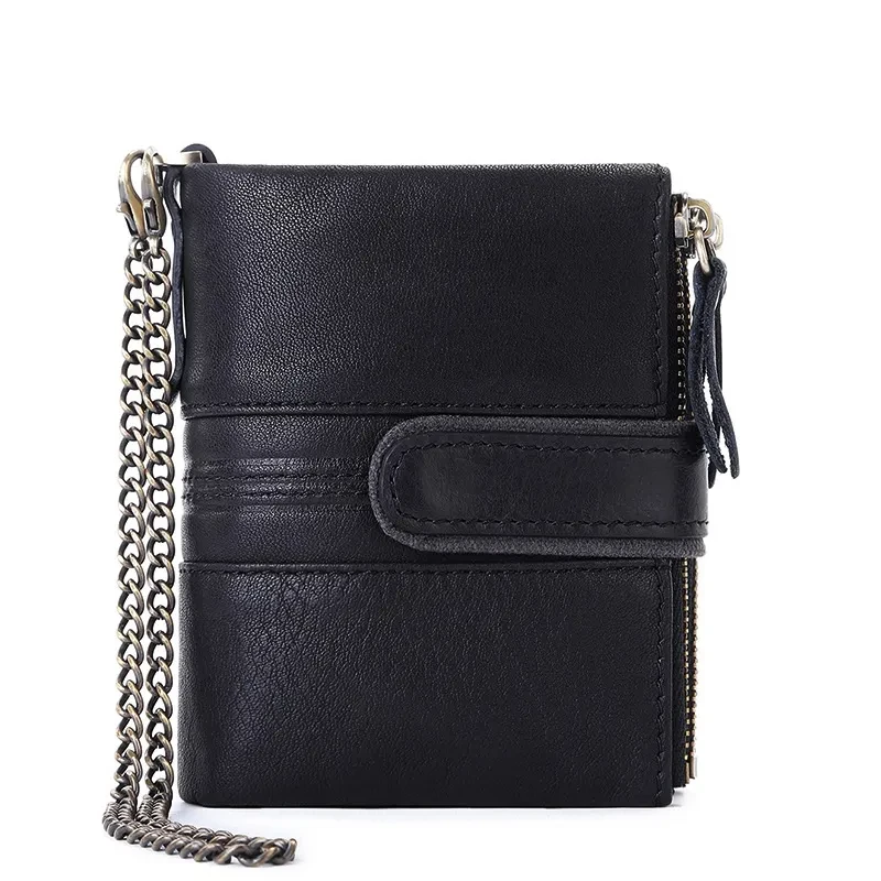 Genuine Leather Anti-Theft Wallet – Zipper Coin Purse for Men