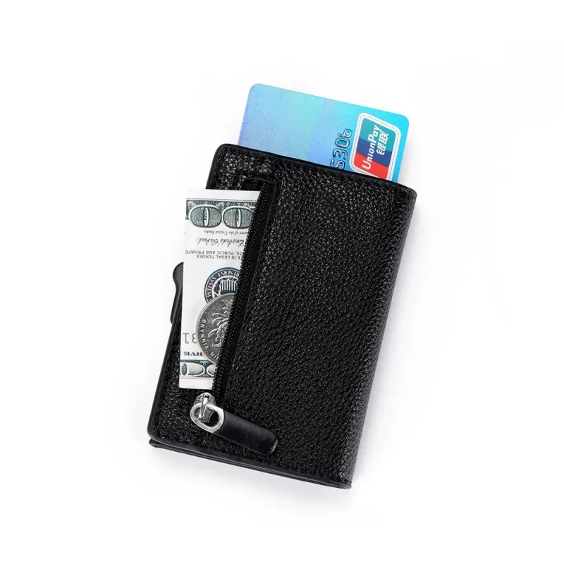 Metal Card Holder with Zipper – Auto Eject Credit Card Case