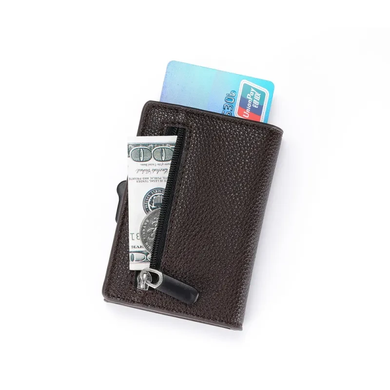 Metal Card Holder with Zipper – Auto Eject Credit Card Case