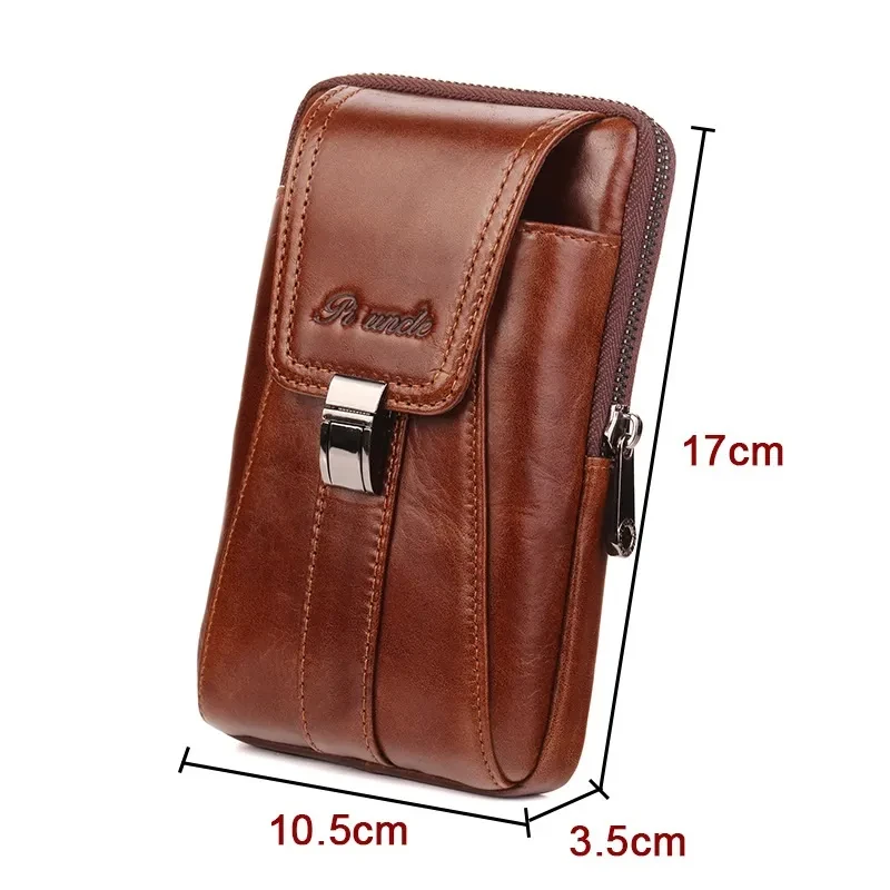 Men’s Cowhide Waist Belt Bag – Retro Mobile Phone Pouch