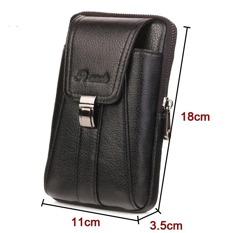 Men’s Cowhide Waist Belt Bag – Retro Mobile Phone Pouch