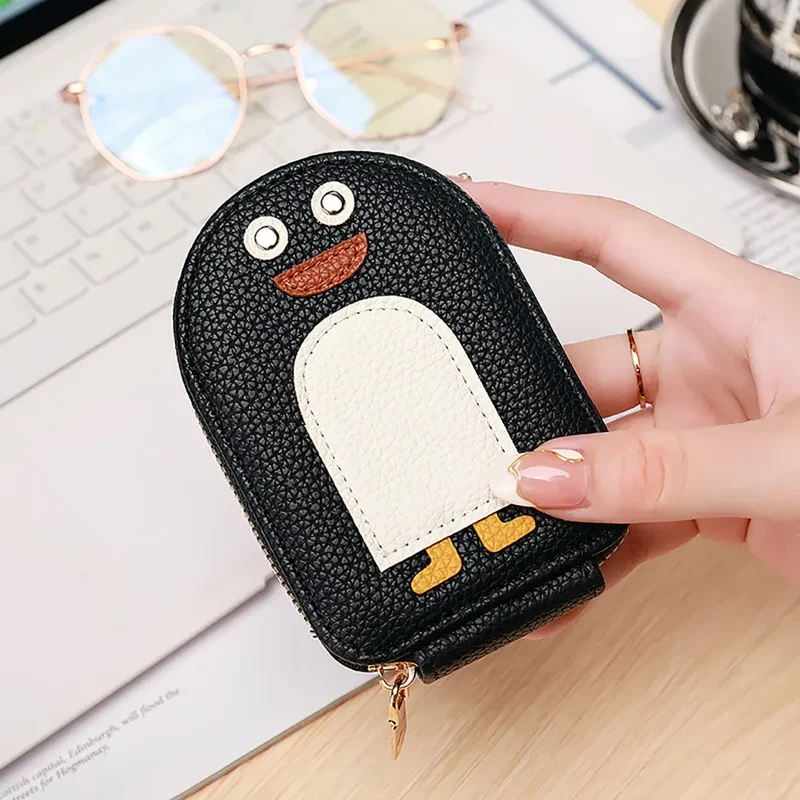 Penguin ID Card Holder – Cute PU Expanding Wallet with Rivets