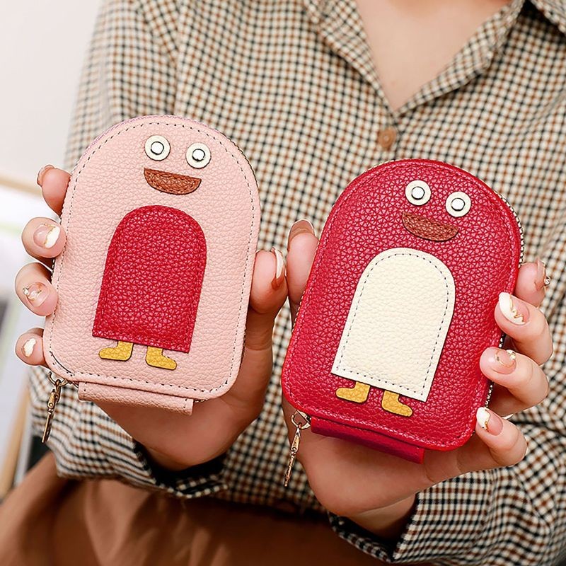 Penguin ID Card Holder – Cute PU Expanding Wallet with Rivets