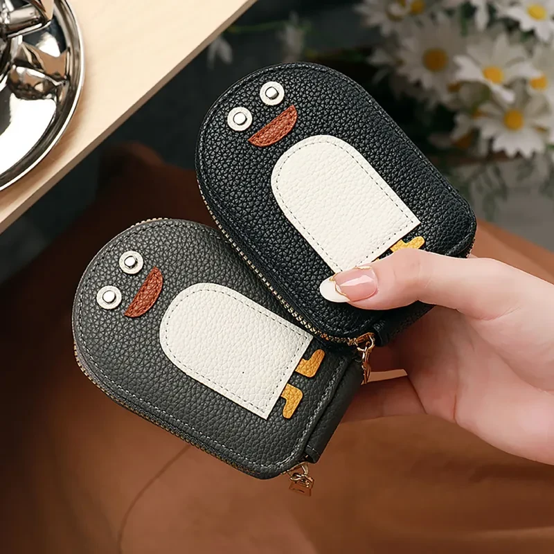Penguin ID Card Holder – Cute PU Expanding Wallet with Rivets