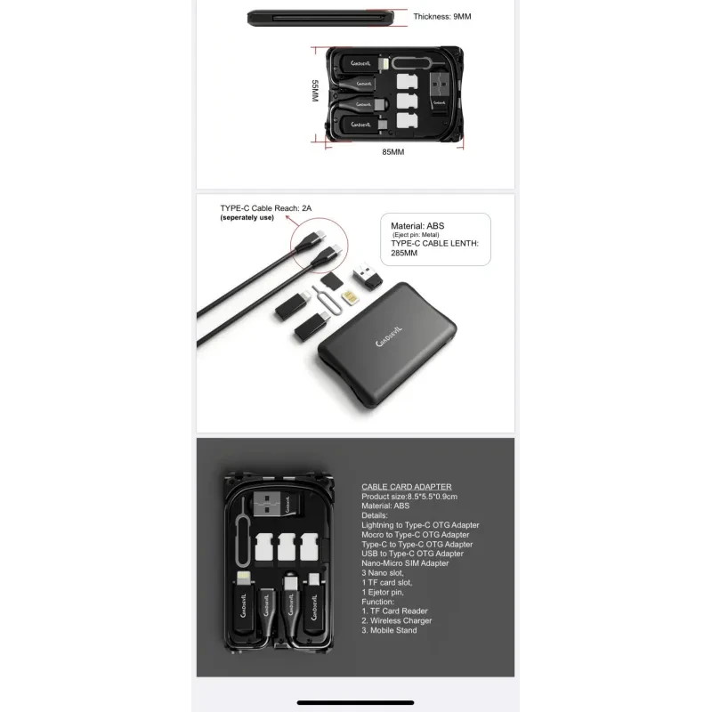 All-in-One Survival Card with Data Cables & Wireless Charging β M7
