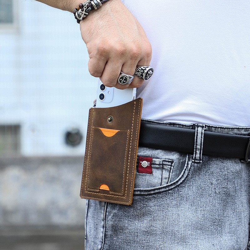 Mens Leather Flip Phone Case – Card Slots & Clip