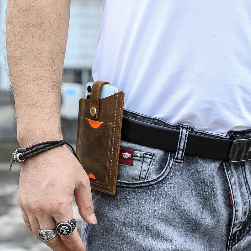 Mens Leather Flip Phone Case – Card Slots & Clip