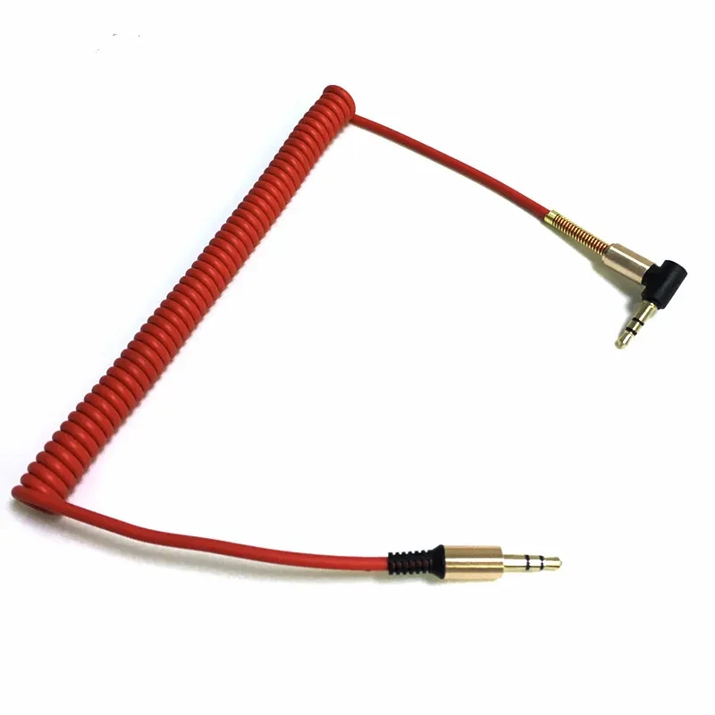 3.5mm Elbow Audio Cable – Gold-Plated Spring AUX Cord 1m