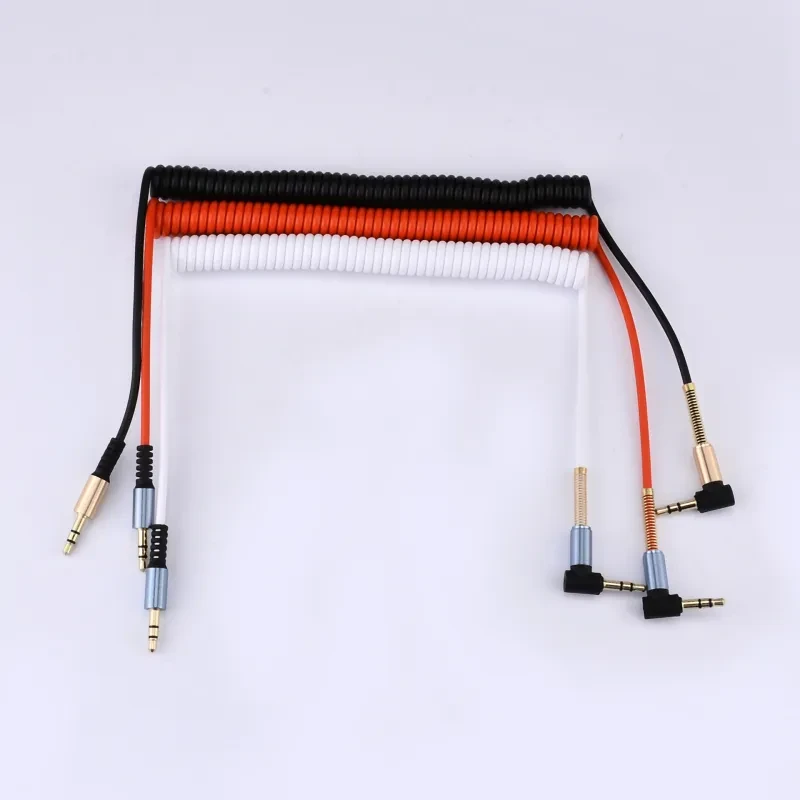 3.5mm Elbow Audio Cable – Gold-Plated Spring AUX Cord 1m