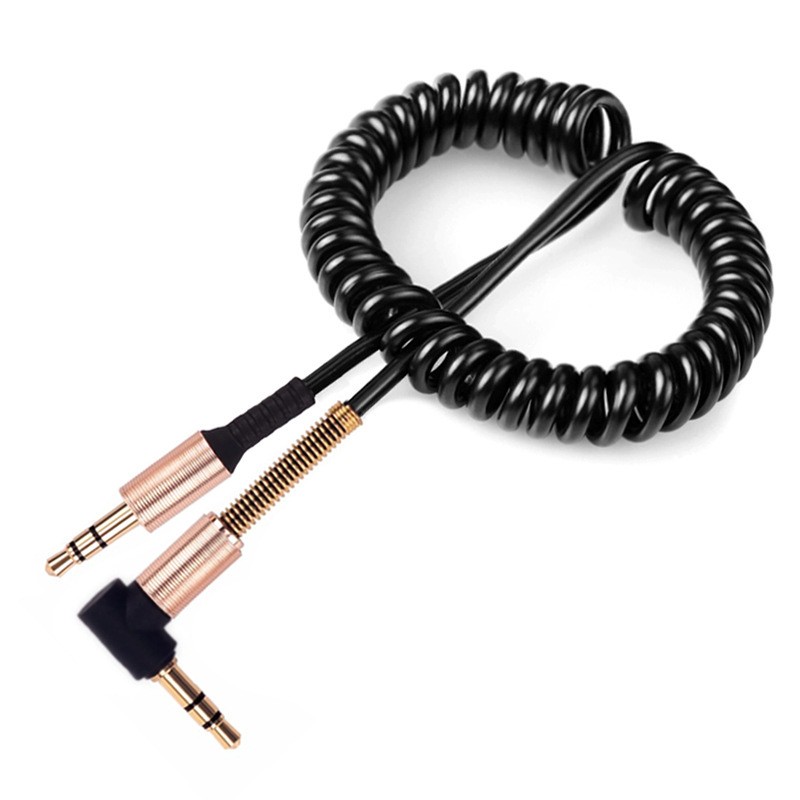 3.5mm Elbow Audio Cable – Gold-Plated Spring AUX Cord 1m