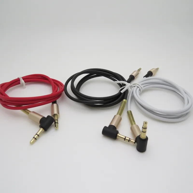 3.5mm Elbow Audio Cable – Gold-Plated Spring AUX Cord 1m