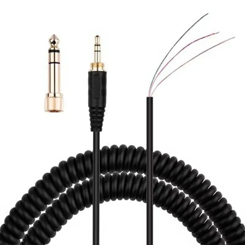 Spring Audio Repair Cable with Gold-Plated Plug – Coiled Black Wire