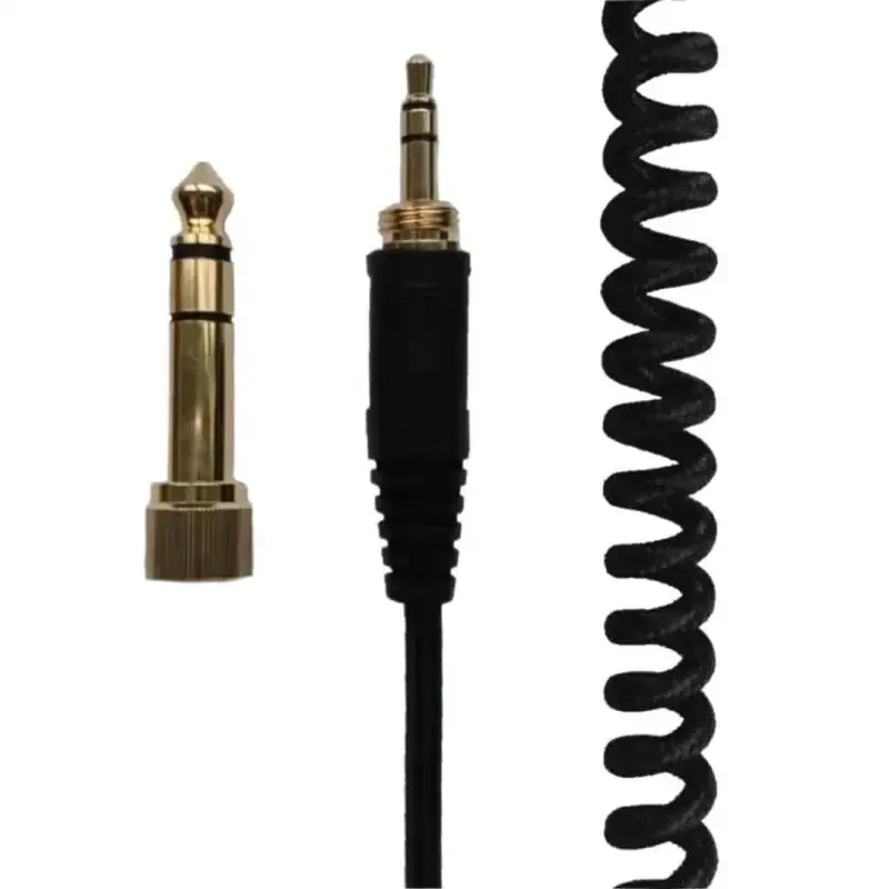 Spring Audio Repair Cable with Gold-Plated Plug – Coiled Black Wire