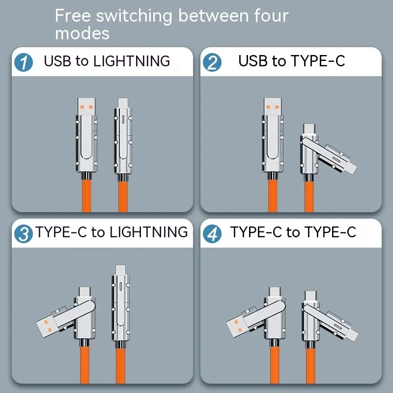 100W 4-in-1 Retractable Fast Charger – USB-C, Lightning, Micro