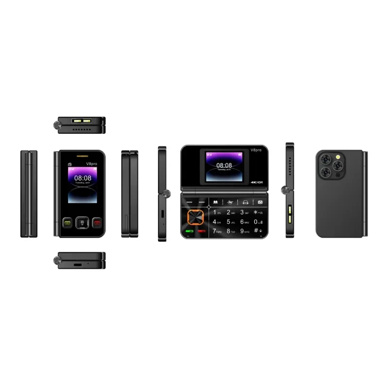 V8pro Flip Phone – Dual Screen, Classic Folding GSM Mobile