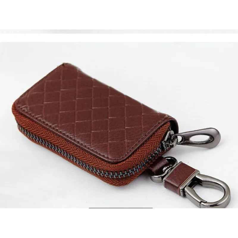 Woven Leather Car Key Case – Stylish Key Holder Organizer