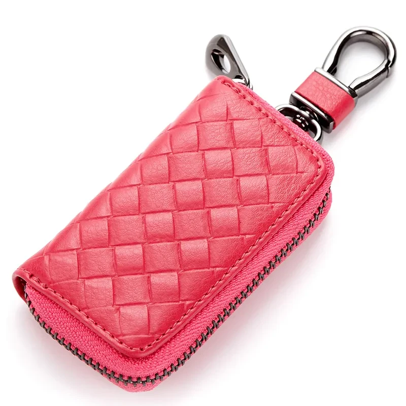 Woven Leather Car Key Case – Stylish Key Holder Organizer