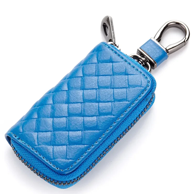 Woven Leather Car Key Case – Stylish Key Holder Organizer