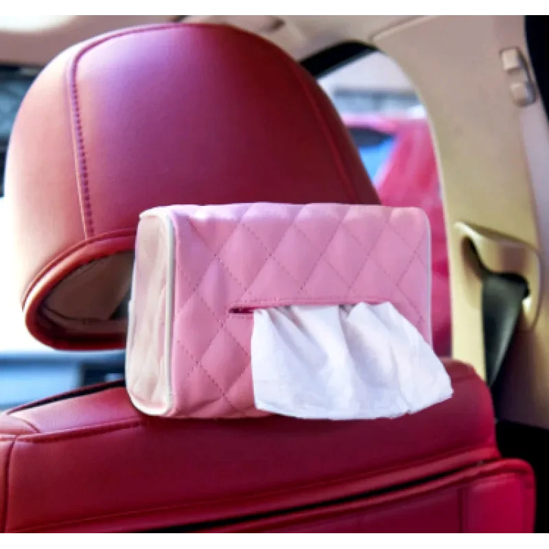 Car Sun Visor Tissue Box with Tray – Hanging Leather Organizer