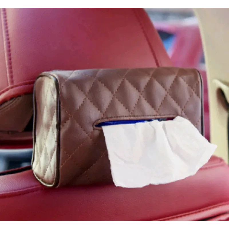 Car Sun Visor Tissue Box with Tray – Hanging Leather Organizer