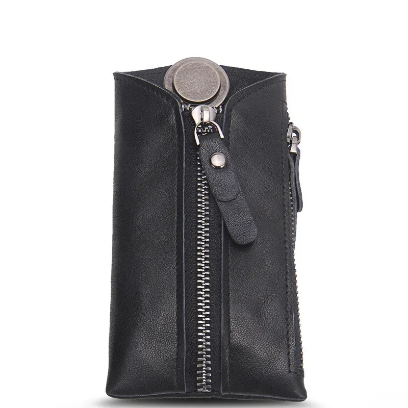 Men's Genuine Leather Zipper Key Wallet – Small Car Key Case