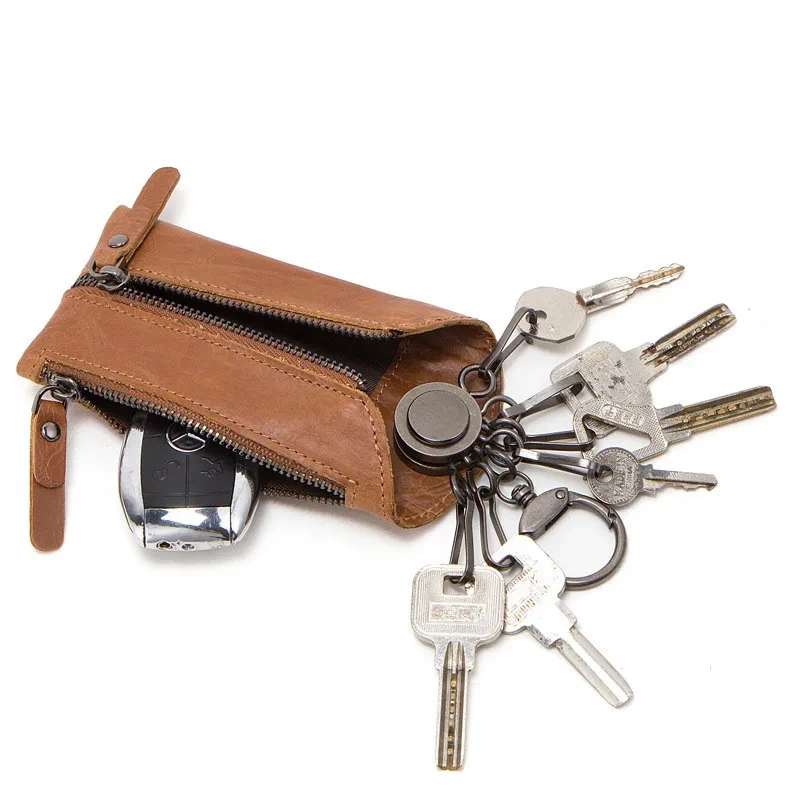 Men's Genuine Leather Zipper Key Wallet – Small Car Key Case