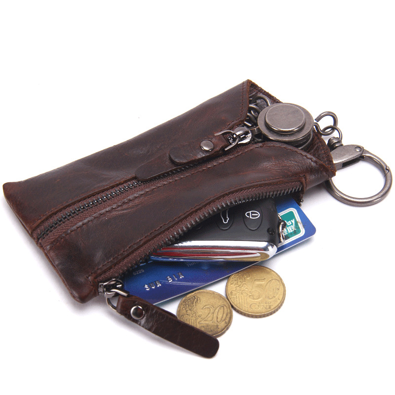 Men's Genuine Leather Zipper Key Wallet – Small Car Key Case
