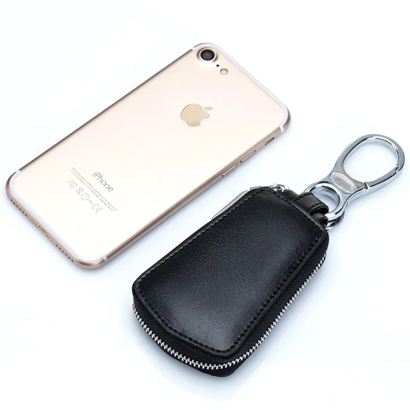 Leather Zipper Key Case Wallet – Double Layer Keychain Holder