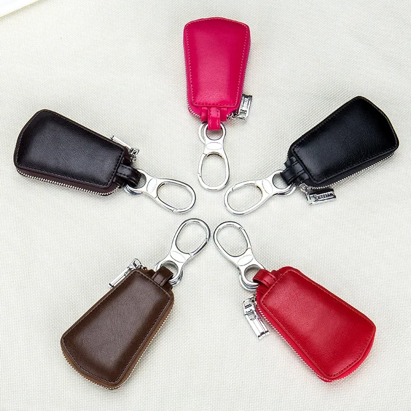 Leather Zipper Key Case Wallet – Double Layer Keychain Holder