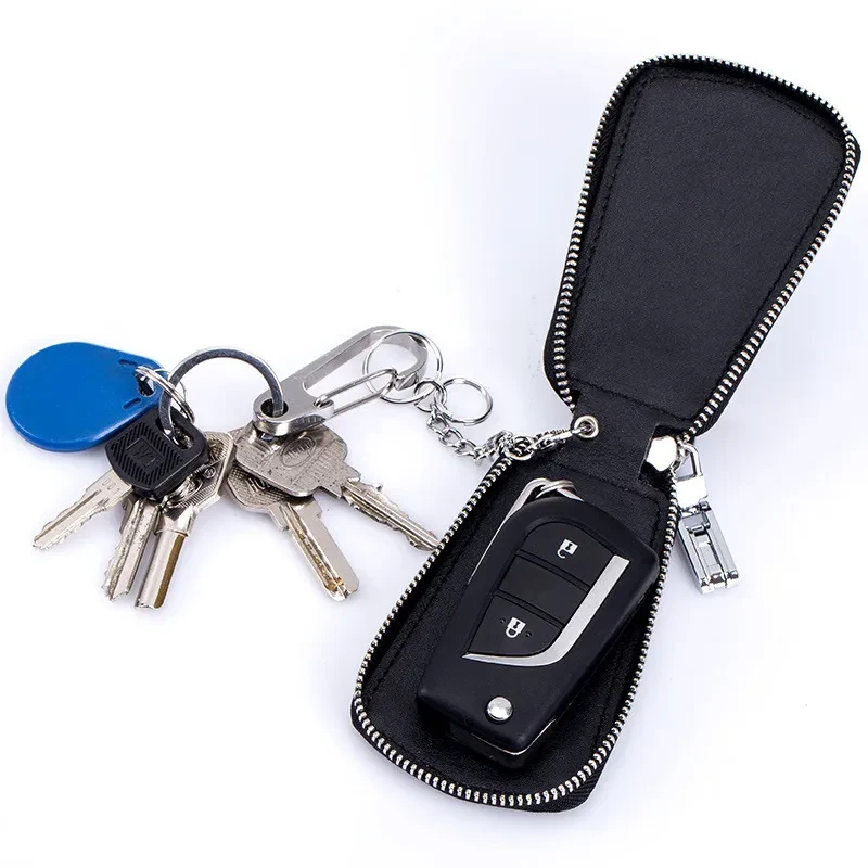 Leather Zipper Key Case Wallet – Double Layer Keychain Holder