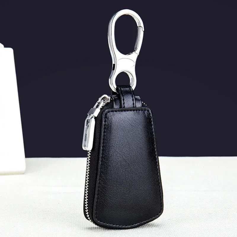 Leather Zipper Key Case Wallet – Double Layer Keychain Holder