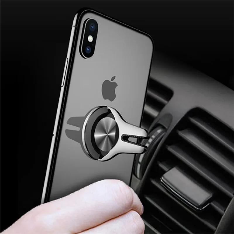 Car Phone Holder Ring – Metal Buckle Stand with Air Vent Clip