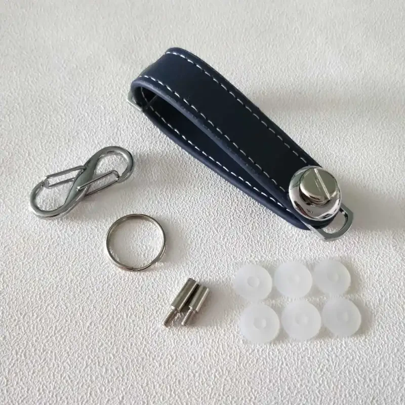 Premium Leather Keychain Wallet – Compact Chrome Organizer