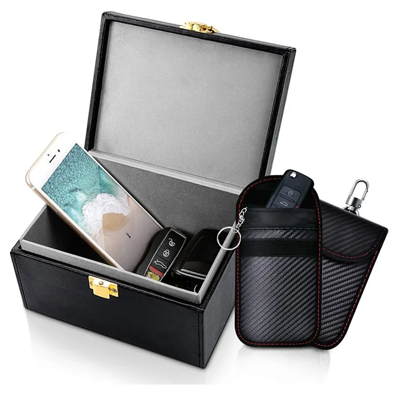 RFID Shielding Box + 2 Key Cases β Anti-Theft PU Carbon Fiber Set