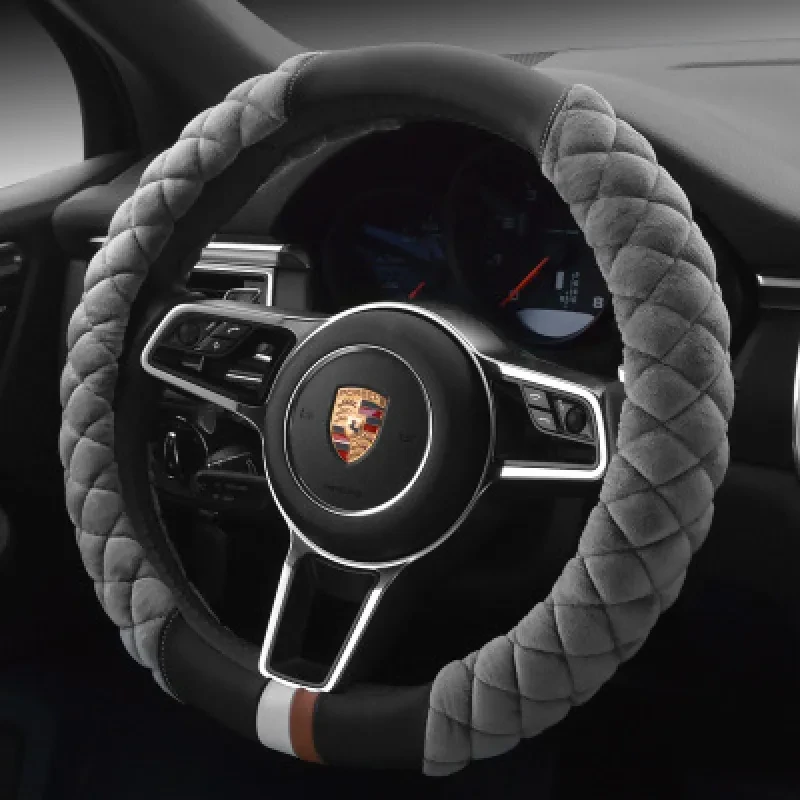 Cute Plush Steering Wheel Cover – 38cm Winter Car Accessory
