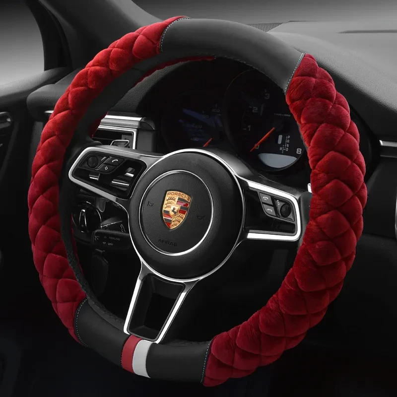 Cute Plush Steering Wheel Cover – 38cm Winter Car Accessory