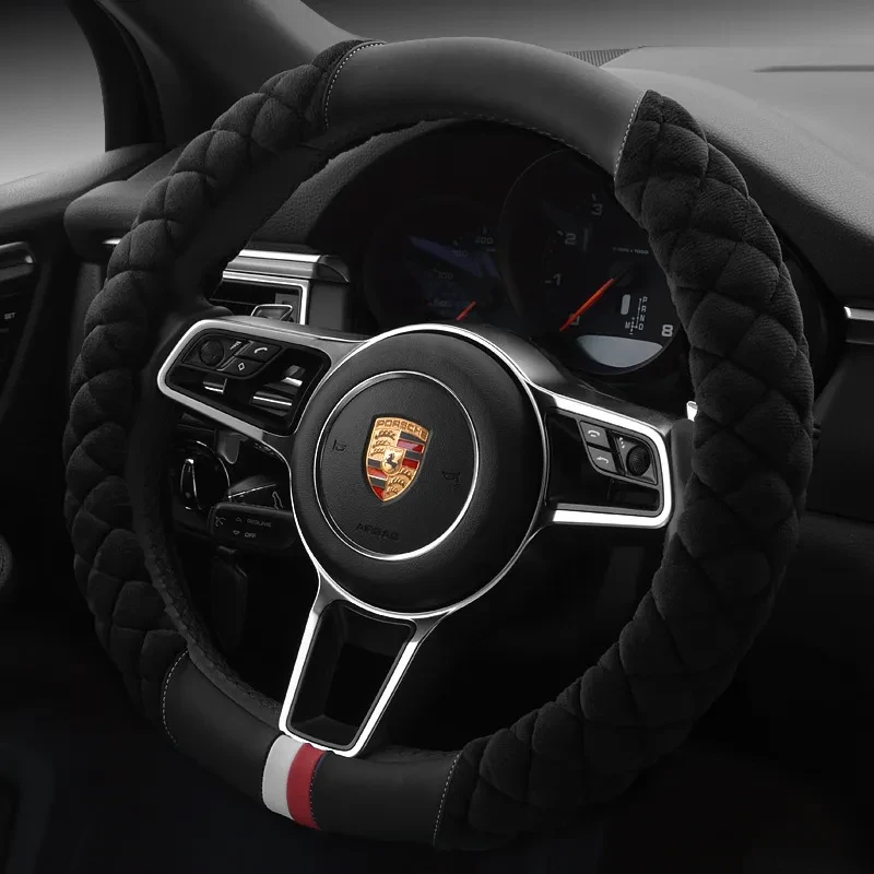 Cute Plush Steering Wheel Cover – 38cm Winter Car Accessory
