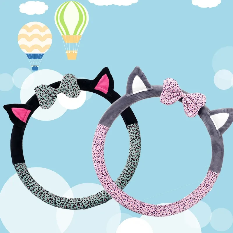 Cute Cat Ear Steering Wheel Cover – Plush Winter Car Accessory
