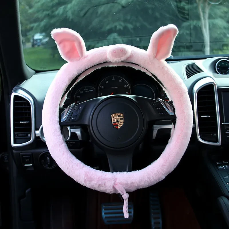 Cute Cat Ear Steering Wheel Cover – Plush Winter Car Accessory