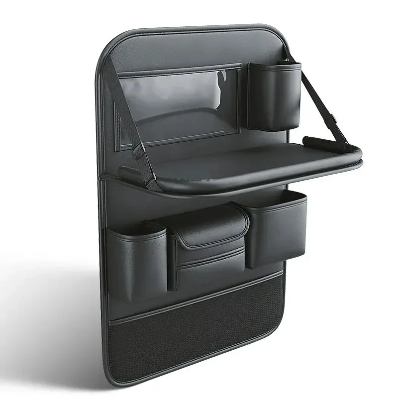 Car Back Seat Organizer with Foldable Tray – PU Leather Storage