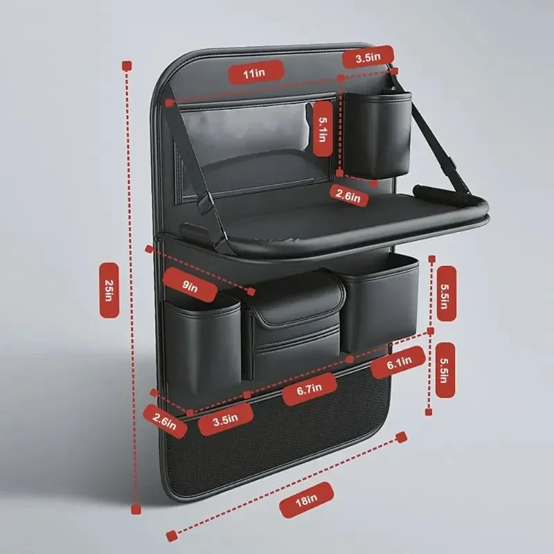 Car Back Seat Organizer with Foldable Tray – PU Leather Storage