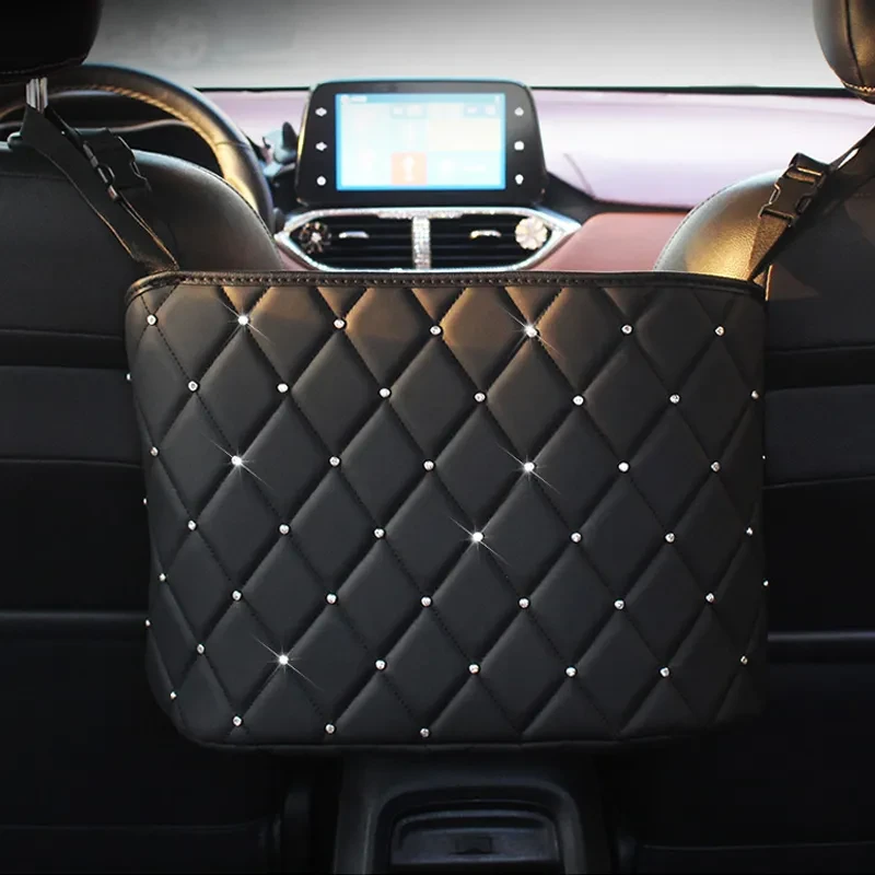 Premium PU Leather Car Handbag Holder & Seat Gap Organizer