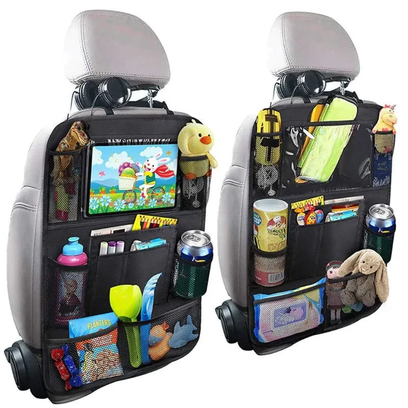 Multi-Pocket Car Back Seat Cover with Tablet Holder & Kick Guard