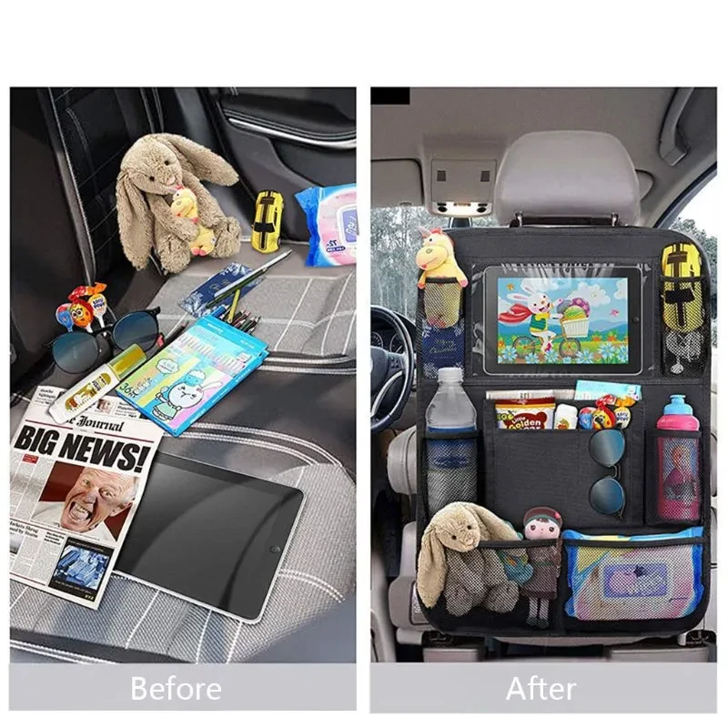Multi-Pocket Car Back Seat Cover with Tablet Holder & Kick Guard