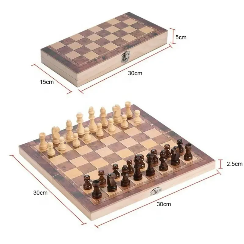 3-in-1 Large Folding Wooden Chess Set