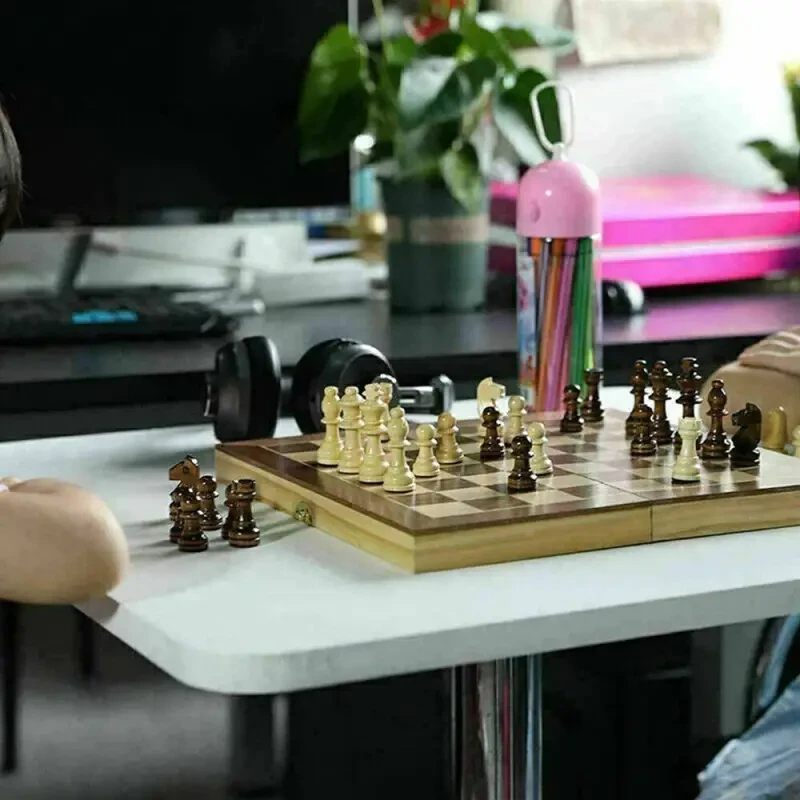 3-in-1 Large Folding Wooden Chess Set