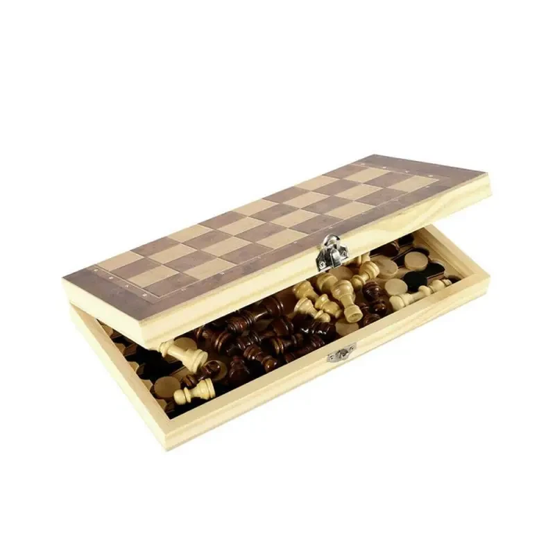 3-in-1 Large Folding Wooden Chess Set